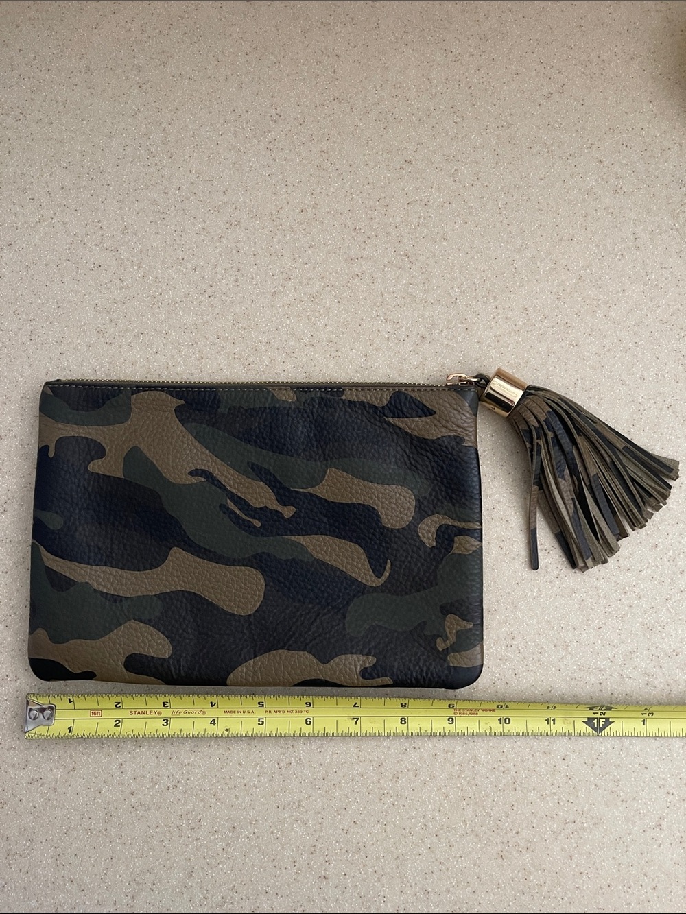 G.I.L.I. Camo Leather Zip Pouch w Tassel NWOT never used.